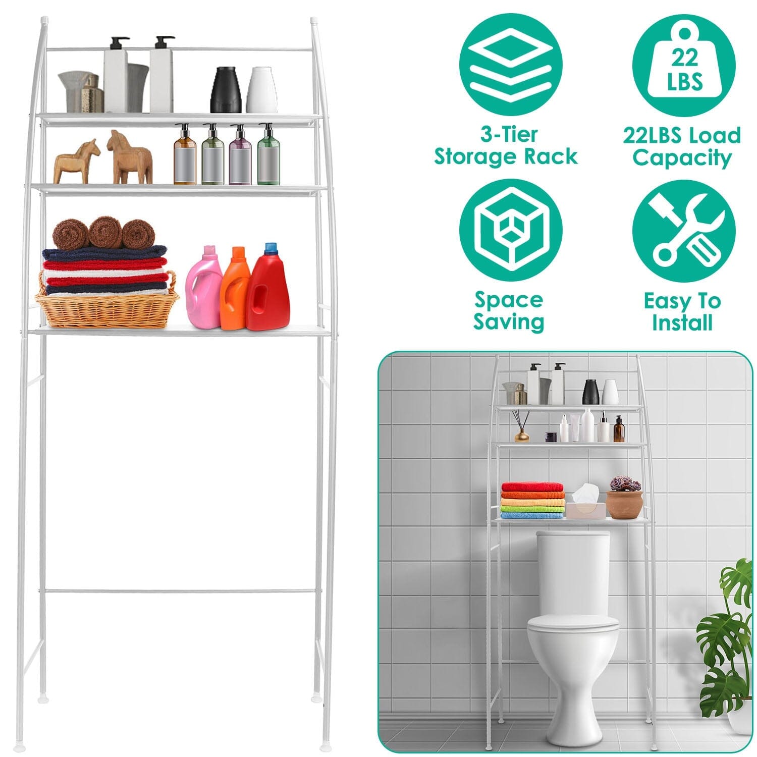 3-Tier Bathroom Over the Toilet Storage Shelf Closet & Storage - DailySale