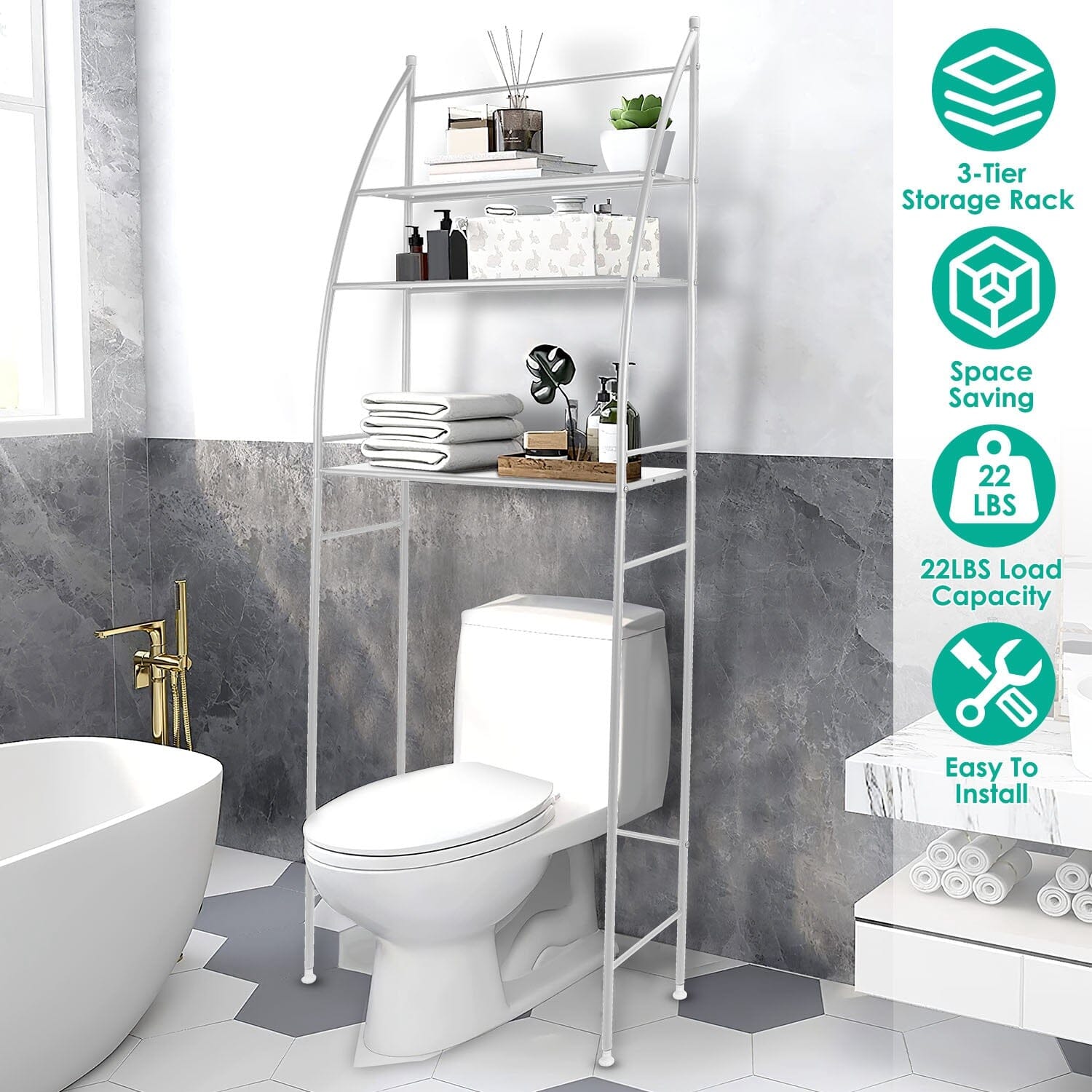 3-Tier Bathroom Over the Toilet Storage Shelf Closet & Storage - DailySale