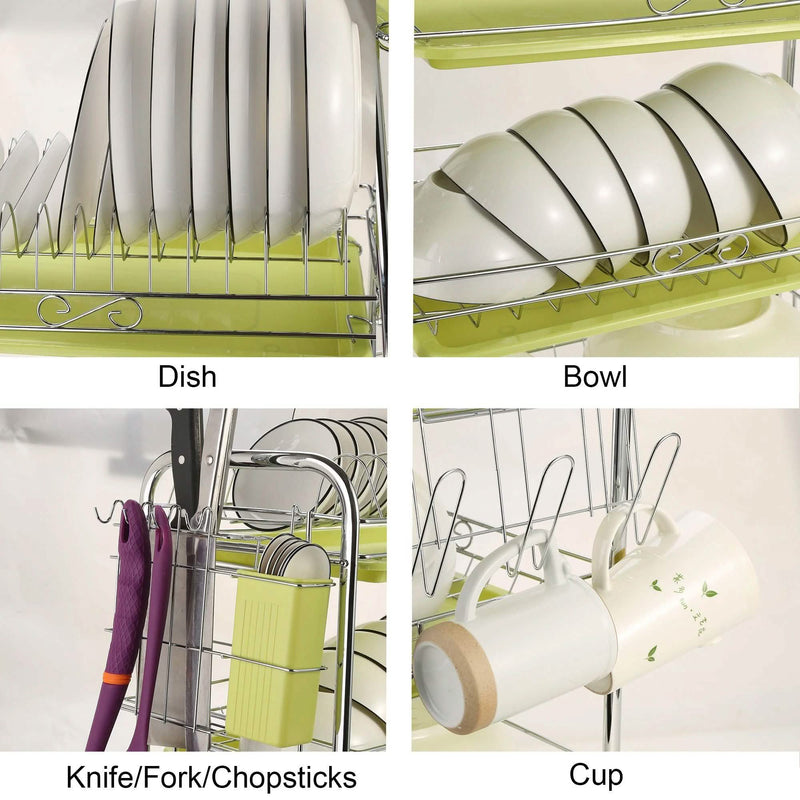 3 Tier Dish Drying Rack Drainer Kitchen Storage Board Cutlery Cup Shelf Kitchen & Dining - DailySale