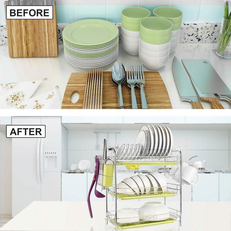 3 Tier Dish Drying Rack Drainer Kitchen Storage Board Cutlery Cup Shelf Kitchen & Dining - DailySale