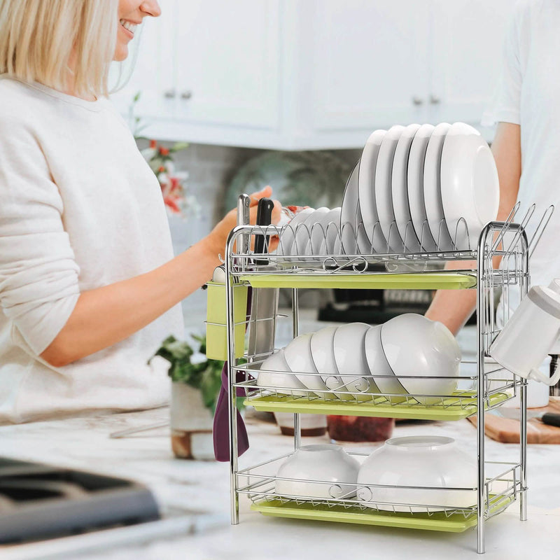 3 Tier Dish Drying Rack Drainer Kitchen Storage Board Cutlery Cup Shelf Kitchen & Dining - DailySale