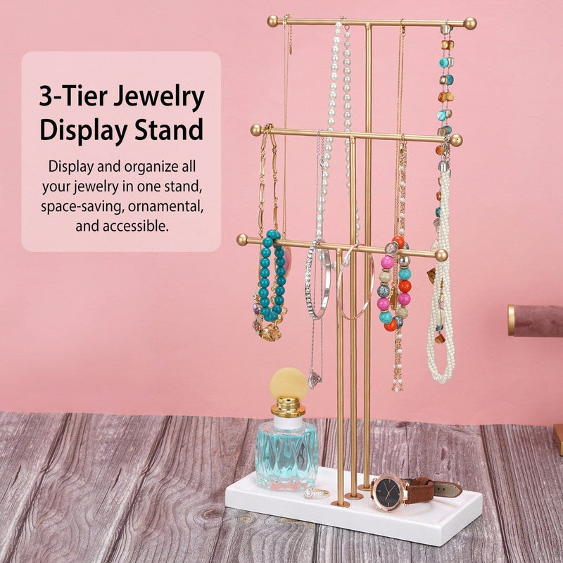 3-Tier Gold Metal Tabletop Jewelry Tree Stand Closet & Storage - DailySale