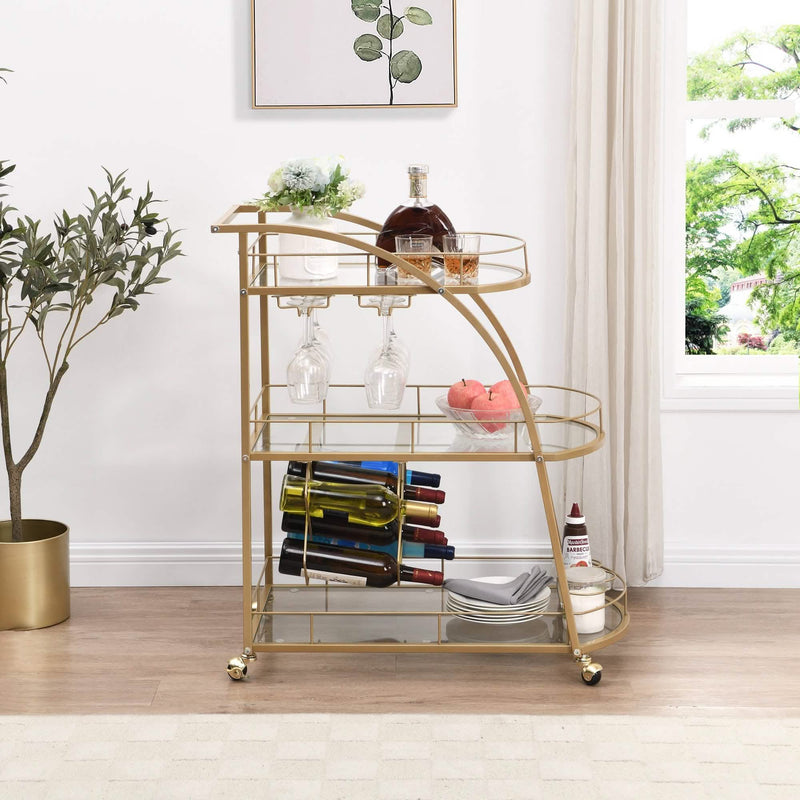 3 Tier Metal Frame Serving Wine Cart with Wheels Furniture & Decor - DailySale