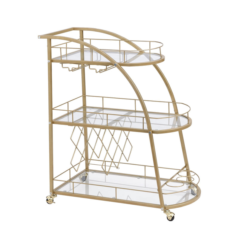 3 Tier Metal Frame Serving Wine Cart with Wheels Furniture & Decor - DailySale