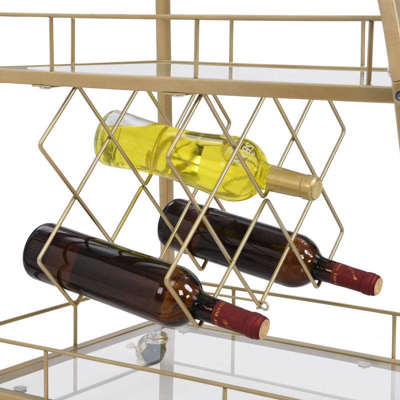 3 Tier Metal Frame Serving Wine Cart with Wheels Furniture & Decor - DailySale