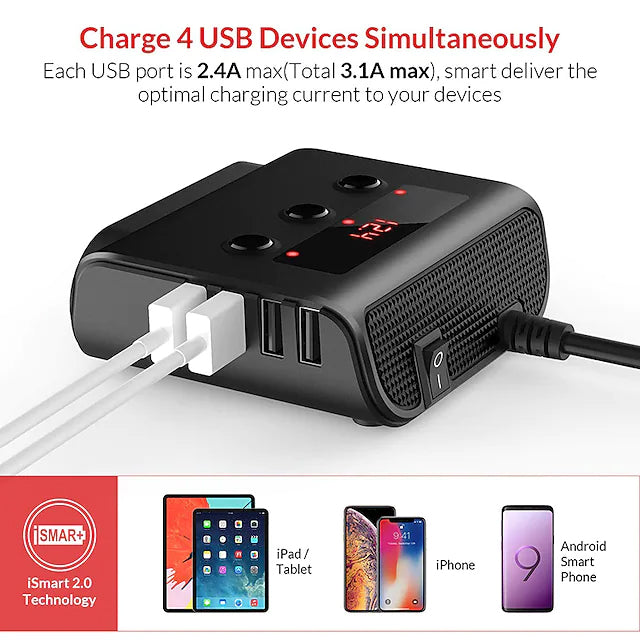 3-Way Car Plug Charger Adapter Automotive - DailySale