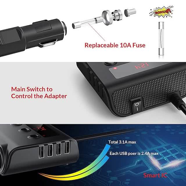 3-Way Car Plug Charger Adapter Automotive - DailySale