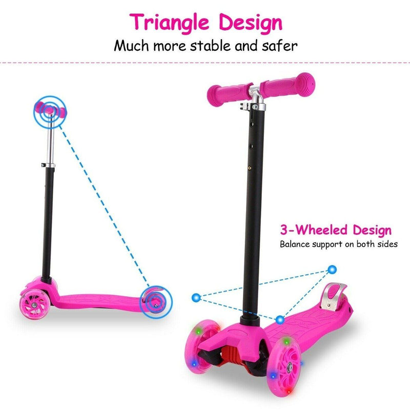 3-Wheeled LEDs Kick Scooter for Kids Flashing Scooter Adjustable Height Toys & Games - DailySale