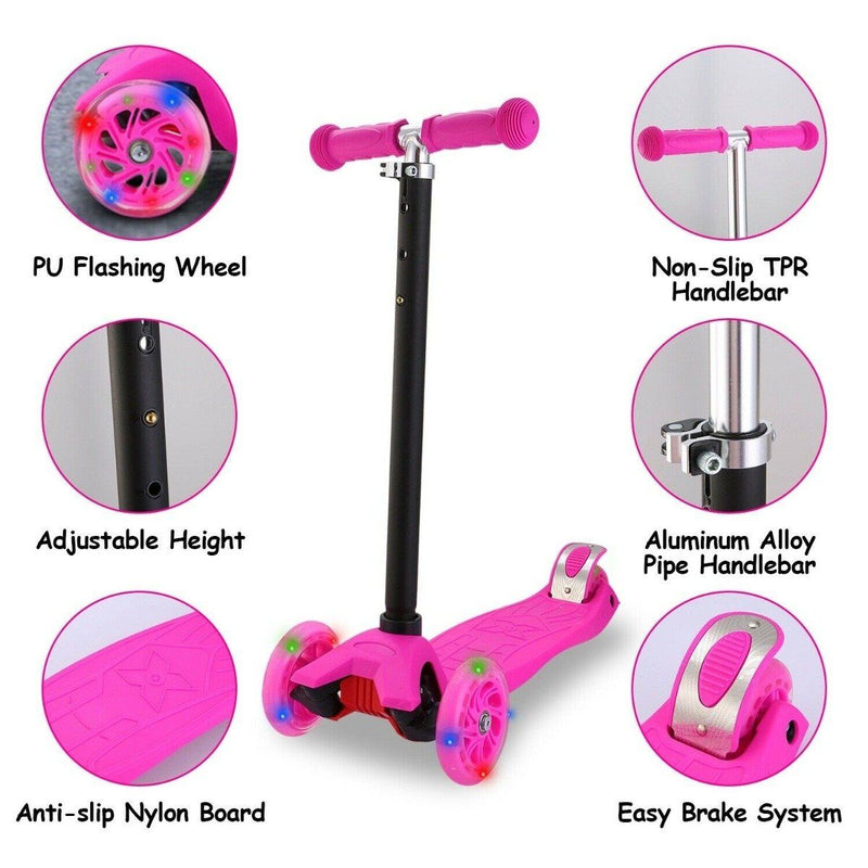 3-Wheeled LEDs Kick Scooter for Kids Flashing Scooter Adjustable Height Toys & Games - DailySale