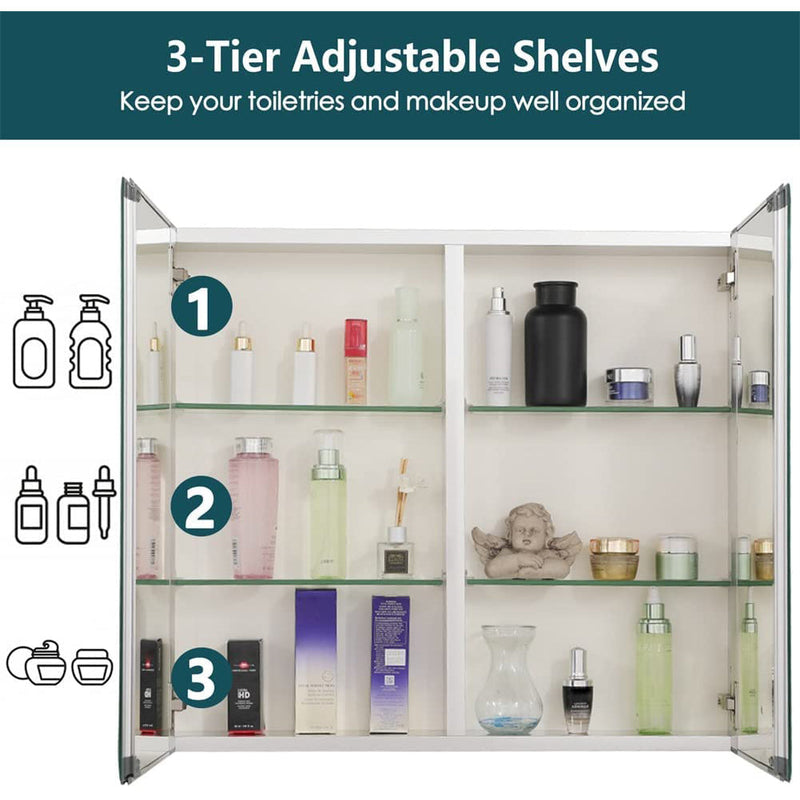 30" W X 26" H Aluminum Bathroom Mirror Medicine Cabinet with Dual Mirrors Bath - DailySale