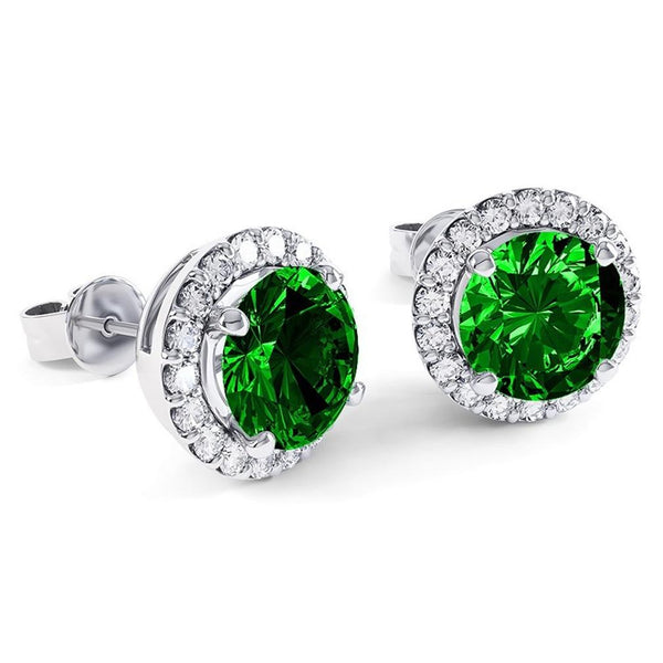 3.00 CTTW Emerald Halo Sterling Silver Studs Jewelry - DailySale
