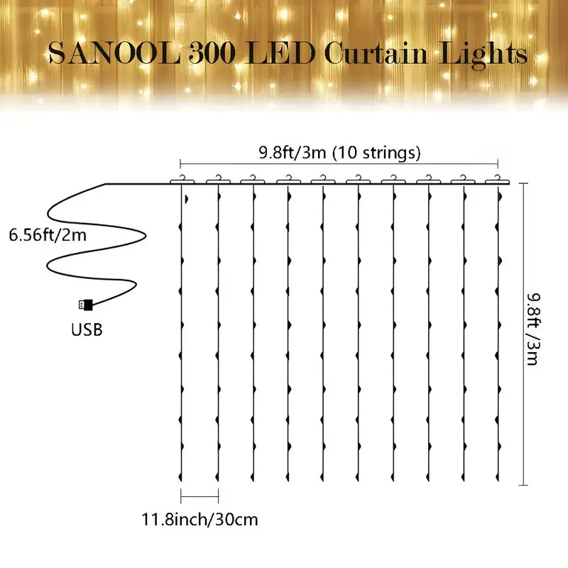 300 LED Curtain Fairy Lights String & Fairy Lights - DailySale