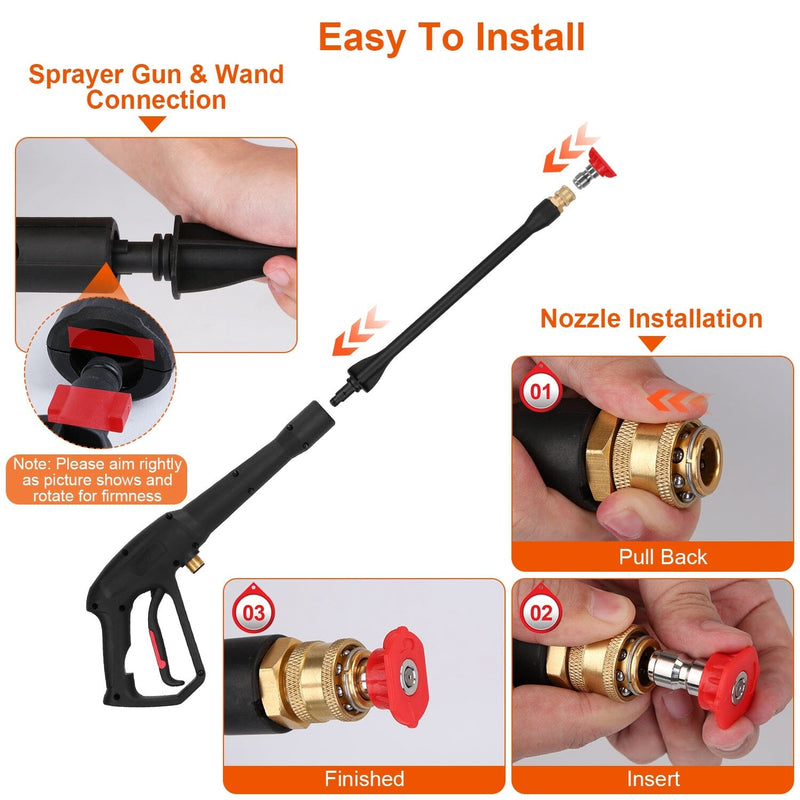 3000PSI Pressure Washer Gun Car Foam Sprayer with Jet Wand 5 Nozzle Tips M22-14 Connector Automotive - DailySale