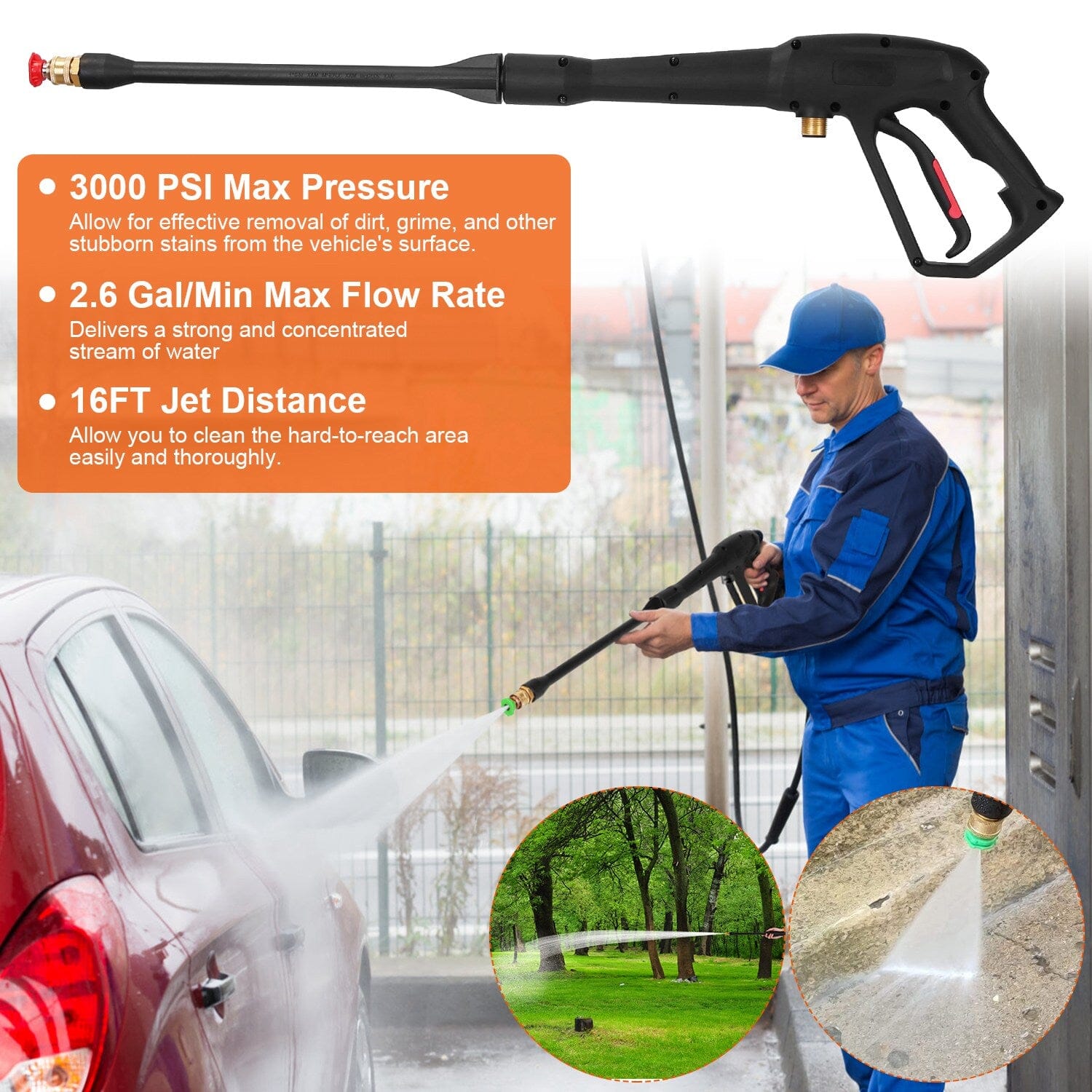 3000PSI Pressure Washer Gun Car Foam Sprayer with Jet Wand 5 Nozzle Tips M22-14 Connector Automotive - DailySale