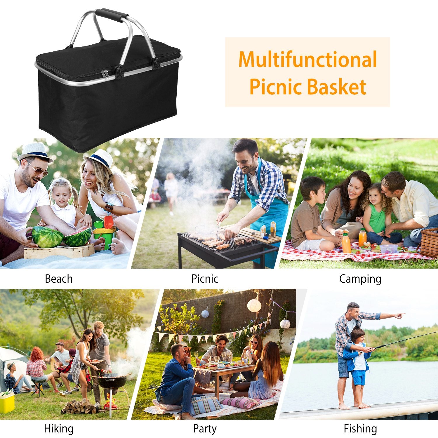 30L Insulated Picnic Basket Cooler Collapsible Food Delivery Storage Bags & Travel - DailySale