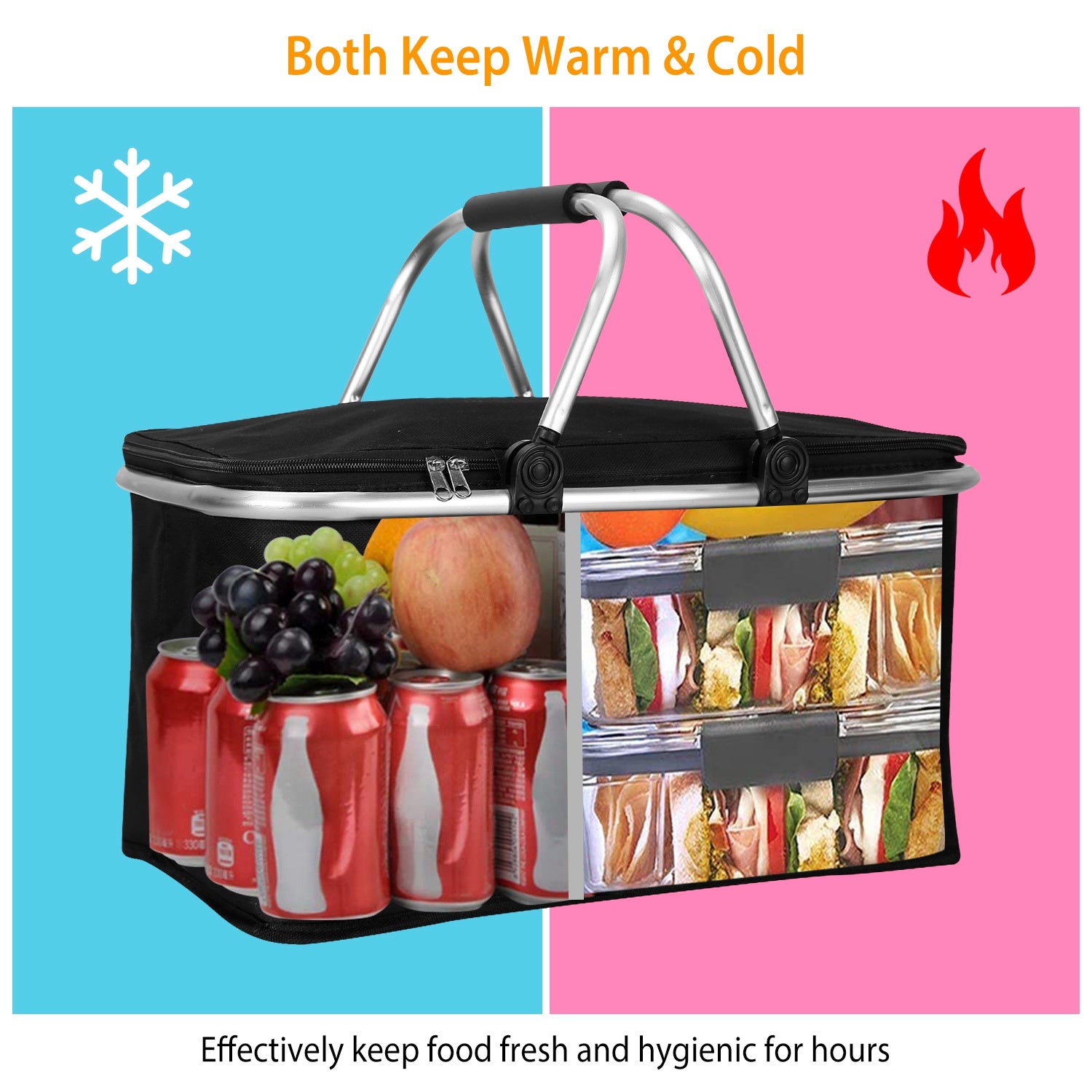 30L Insulated Picnic Basket Cooler Collapsible Food Delivery Storage Bags & Travel - DailySale