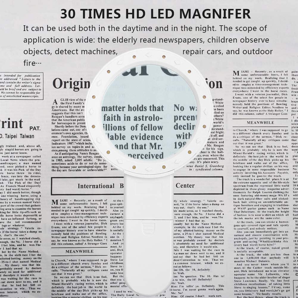 30X Handheld Large Magnifying Glass 12 LED Illuminated Lighted Magnifier Everything Else - DailySale