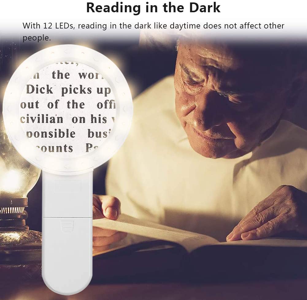 30X Reading Magnifier with LED Light - Illuminated Reading Magnifier