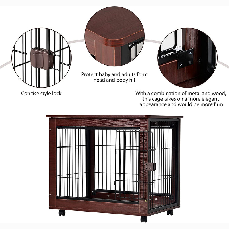 31-Inch Furniture Style Pet Dog Crate Cage with Wooden Structure Pet Supplies - DailySale