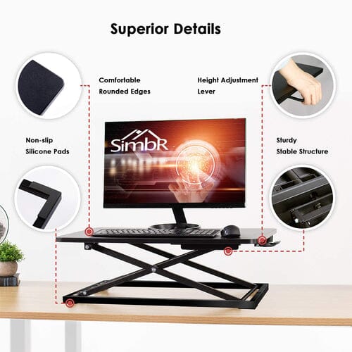 32" Height Adjustable Stand Up Desk Converter Gas Spring Desk Riser Converter Sit to Stand Computer Accessories - DailySale