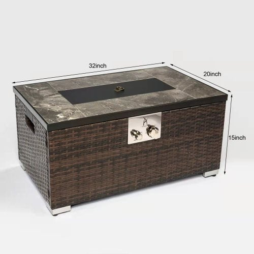 32" Outdoor Rattan Propane Gas Fire Table with Tile Tabletop