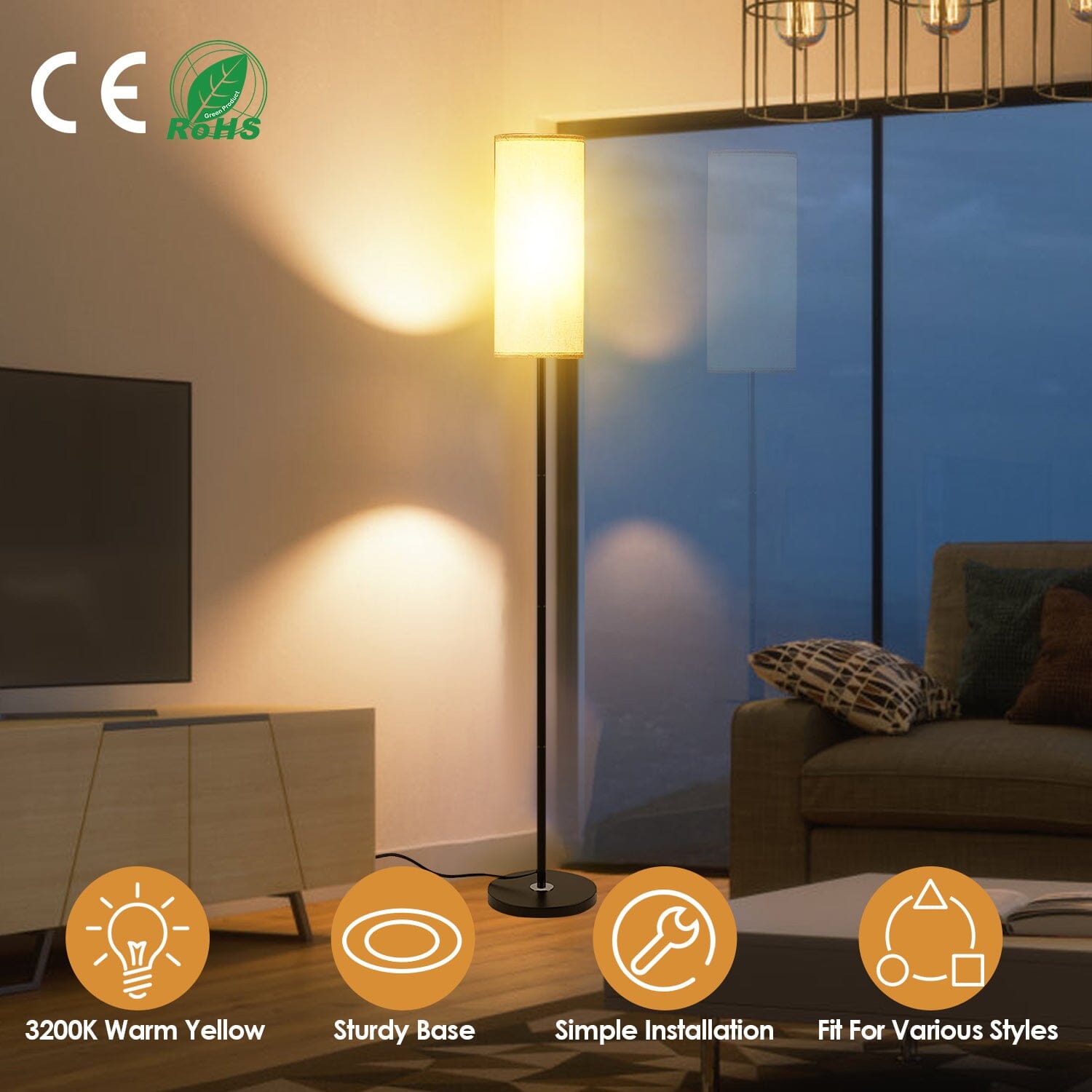 3200K Warm Yellow Light Modern Standing Lamp with Foot Switch 6W Bulb Indoor Lighting - DailySale