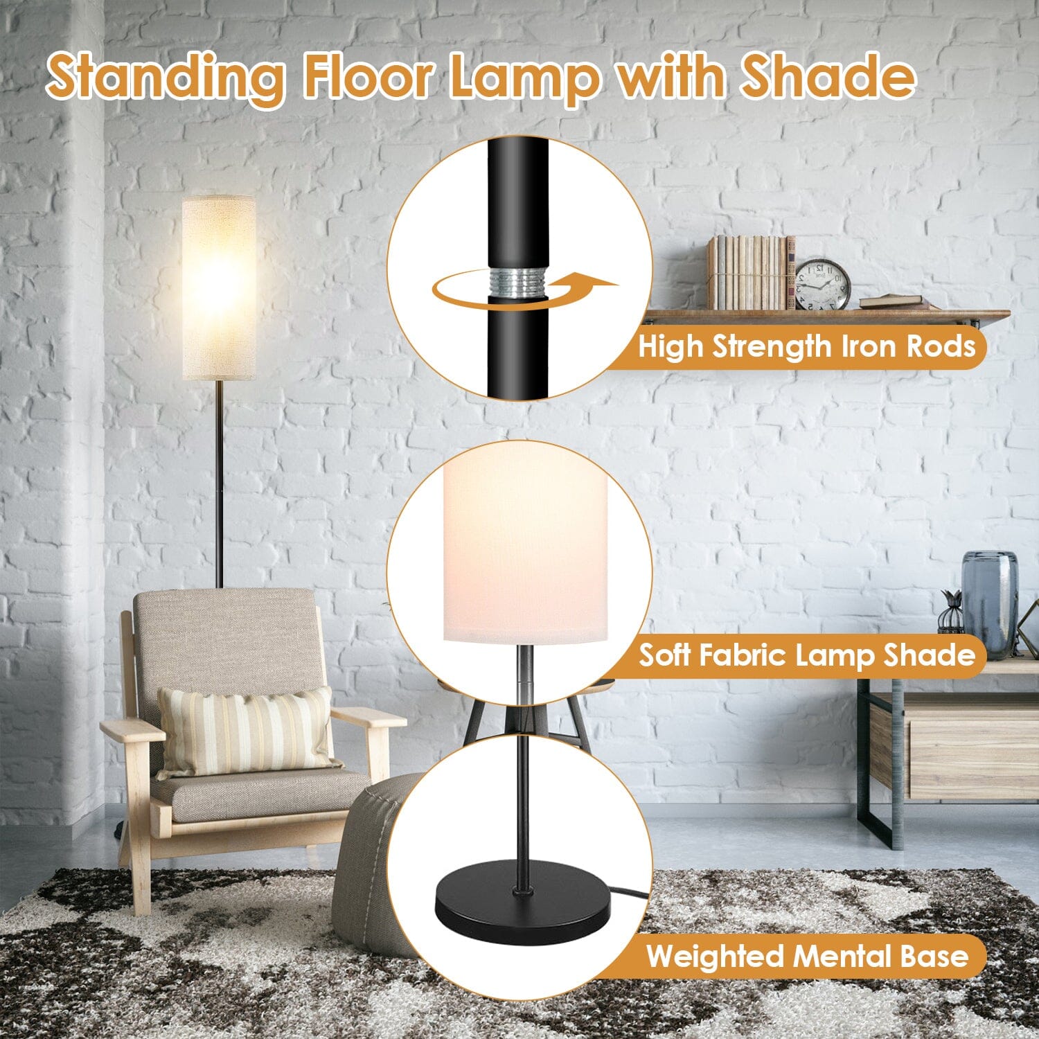 3200K Warm Yellow Light Modern Standing Lamp with Foot Switch 6W Bulb Indoor Lighting - DailySale