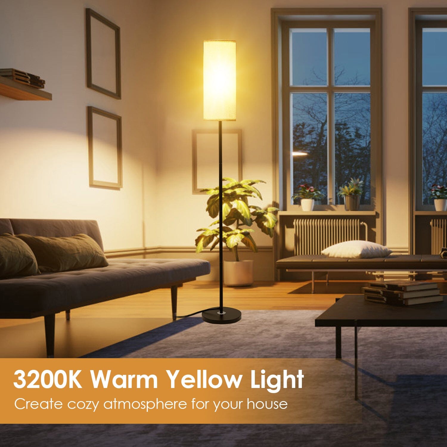 3200K Warm Yellow Light Modern Standing Lamp with Foot Switch 6W Bulb Indoor Lighting - DailySale