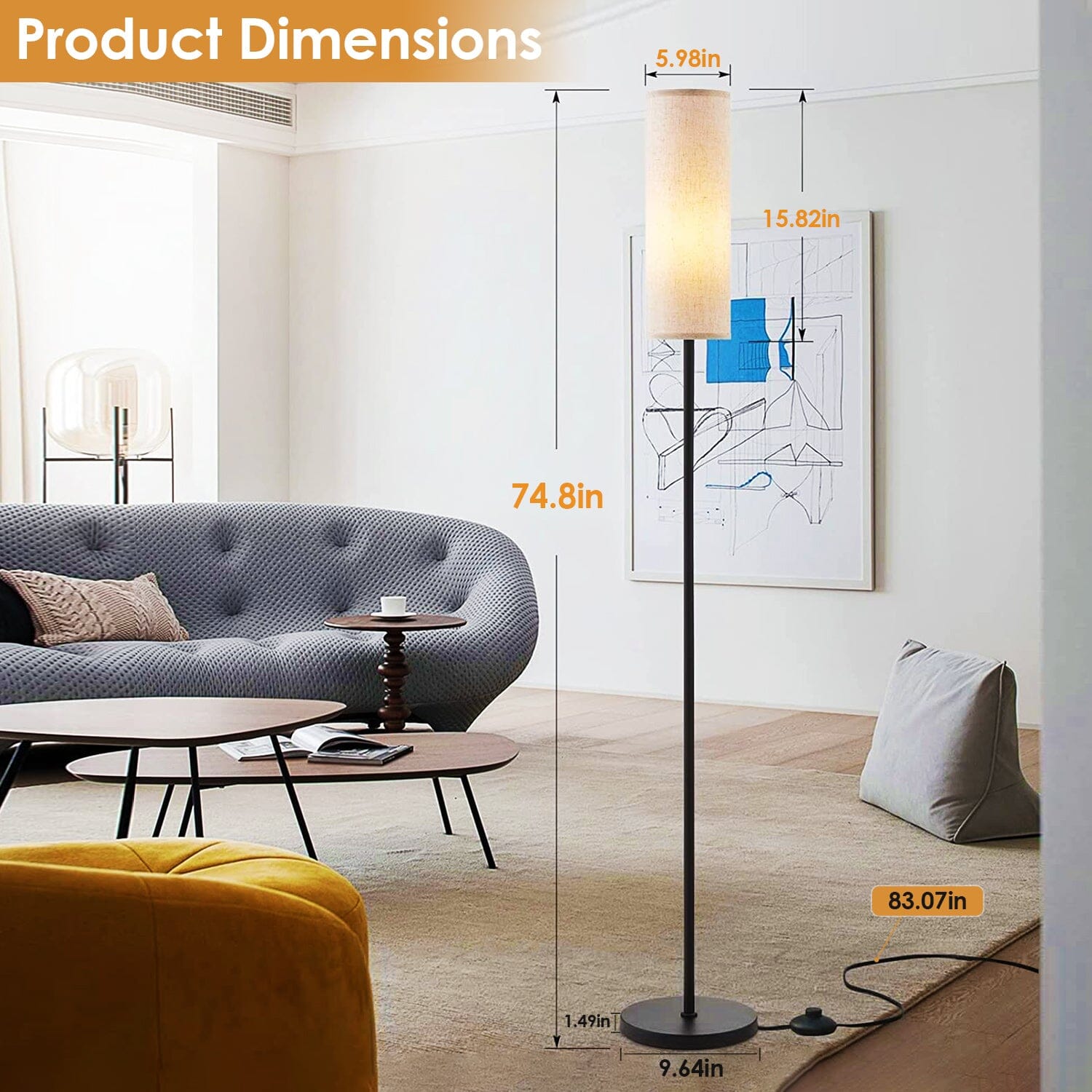 3200K Warm Yellow Light Modern Standing Lamp with Foot Switch 6W Bulb Indoor Lighting - DailySale