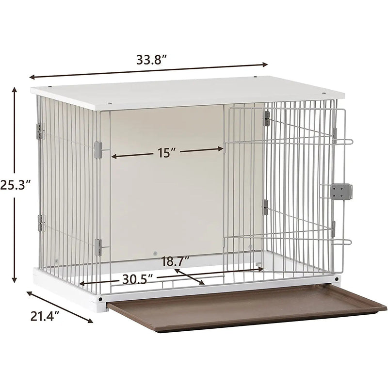 34" Long Elegant Wood Frame White Dog Cage Pet Supplies - DailySale