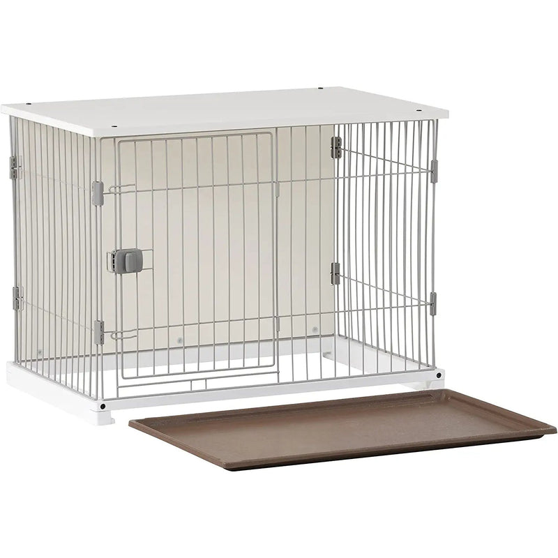 34" Long Elegant Wood Frame White Dog Cage Pet Supplies - DailySale