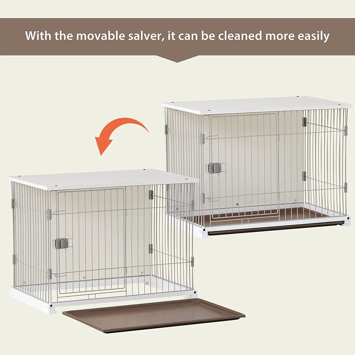 34" Long Elegant Wood Frame White Dog Cage Pet Supplies - DailySale