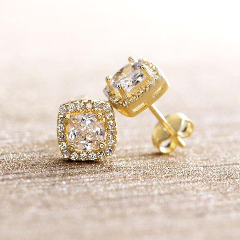 3.44 CTTW Halo Stud Earrings with Swarovski Elements Jewelry Gold Princess - DailySale