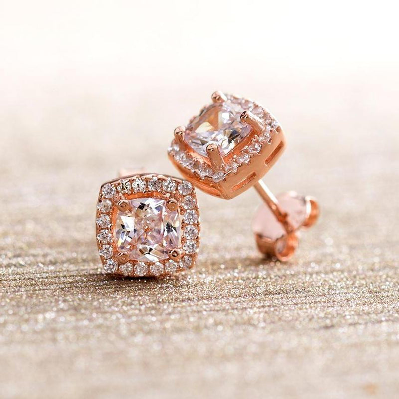3.44 CTTW Halo Stud Earrings with Swarovski Elements Jewelry Rose Gold Princess - DailySale