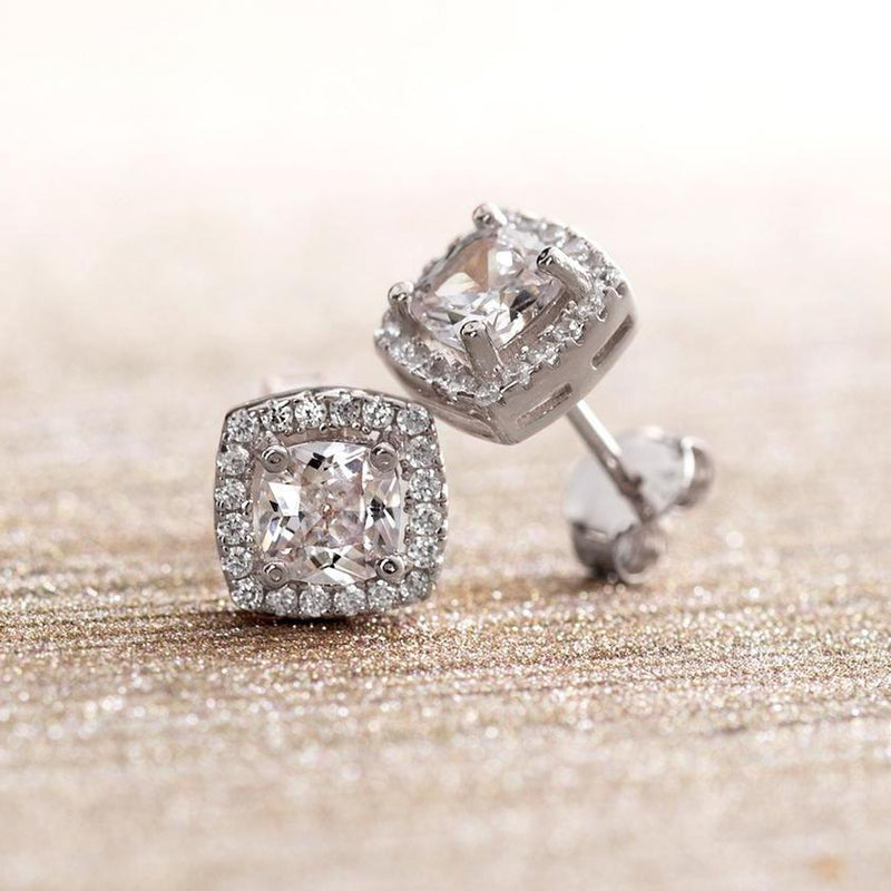 3.44 CTTW Halo Stud Earrings with Swarovski Elements Jewelry Silver Princess - DailySale