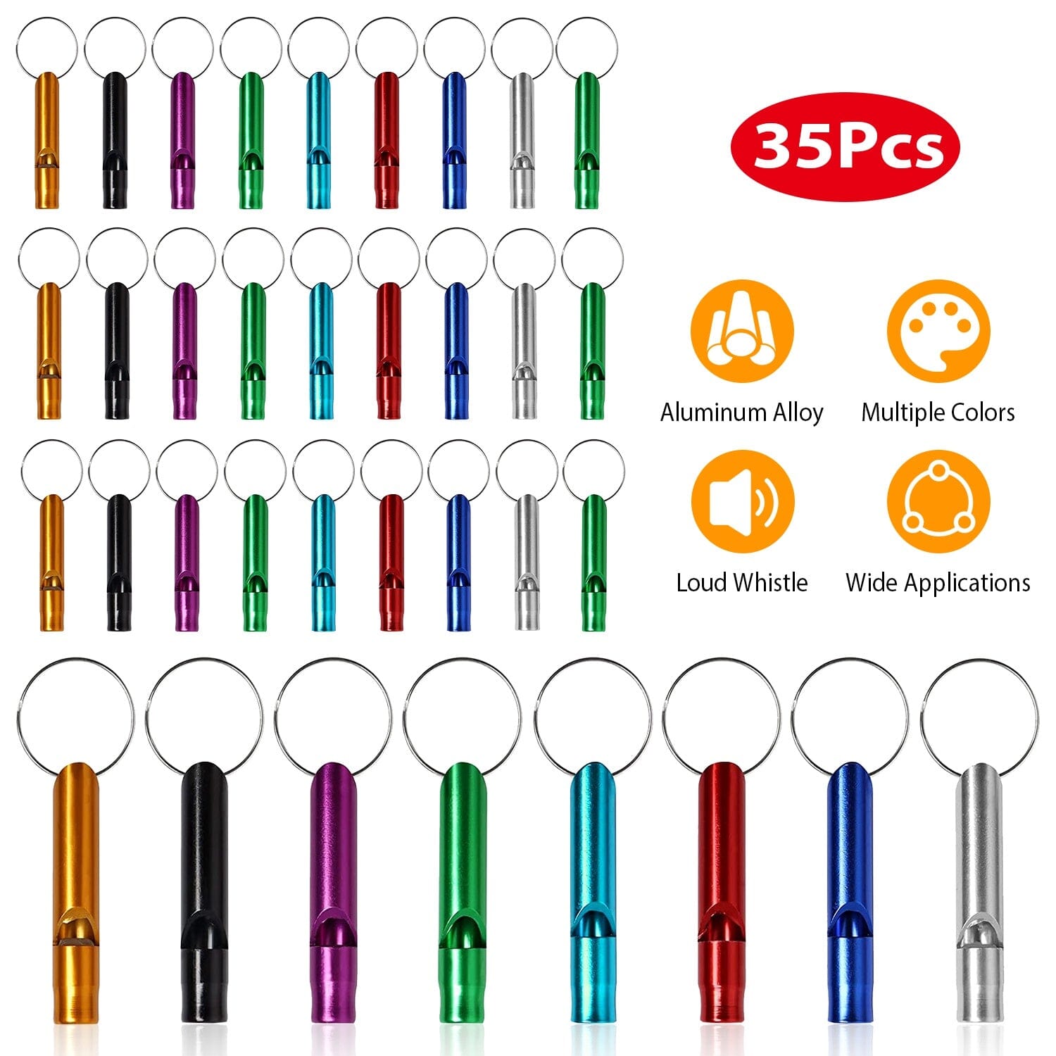 35-Pieces: Emergency Whistle Extra Loud with Key Chain Ring Sports & Outdoors - DailySale