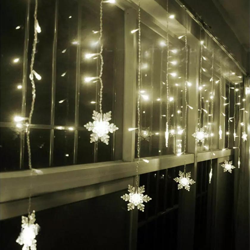 3.5M 96LED Snowflake String Curtain Lights String & Fairy Lights Warm White - DailySale