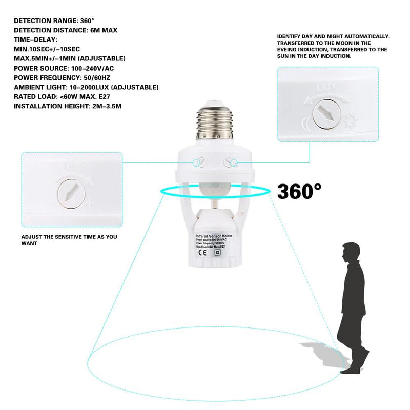 360 Degree Detection PIR Infrared Motion Sensor E27 LED Light Indoor Lighting - DailySale