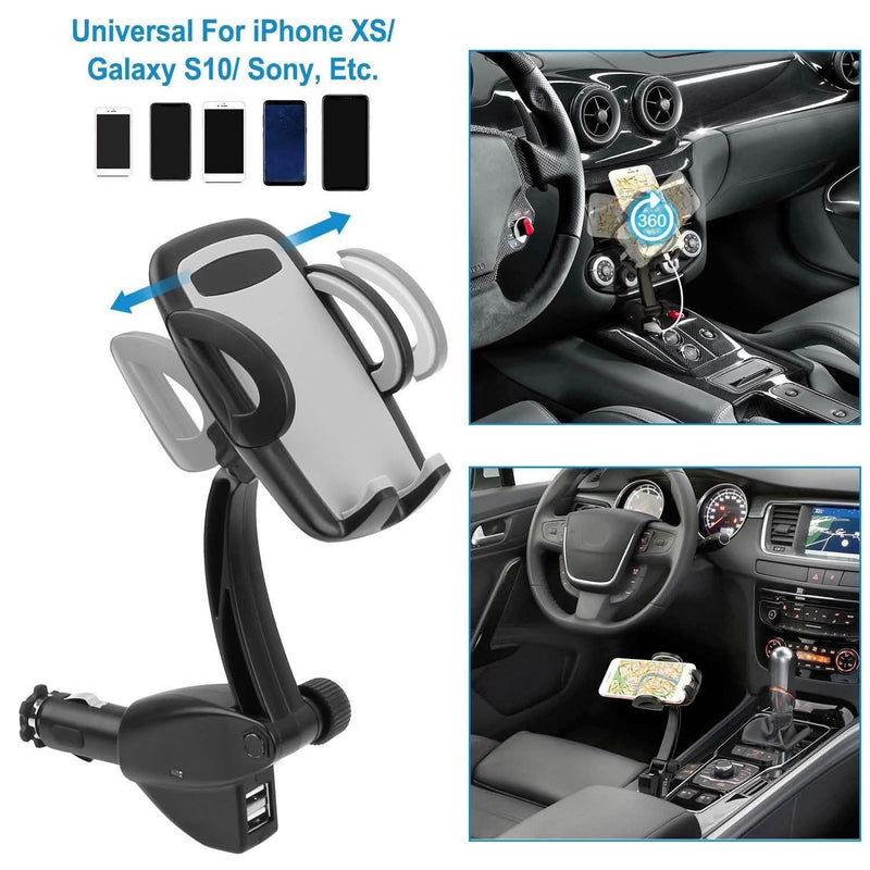 360° Dual USB Smartphone Mounting Car Charger Automotive - DailySale