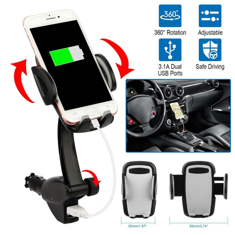 360° Dual USB Smartphone Mounting Car Charger Automotive - DailySale