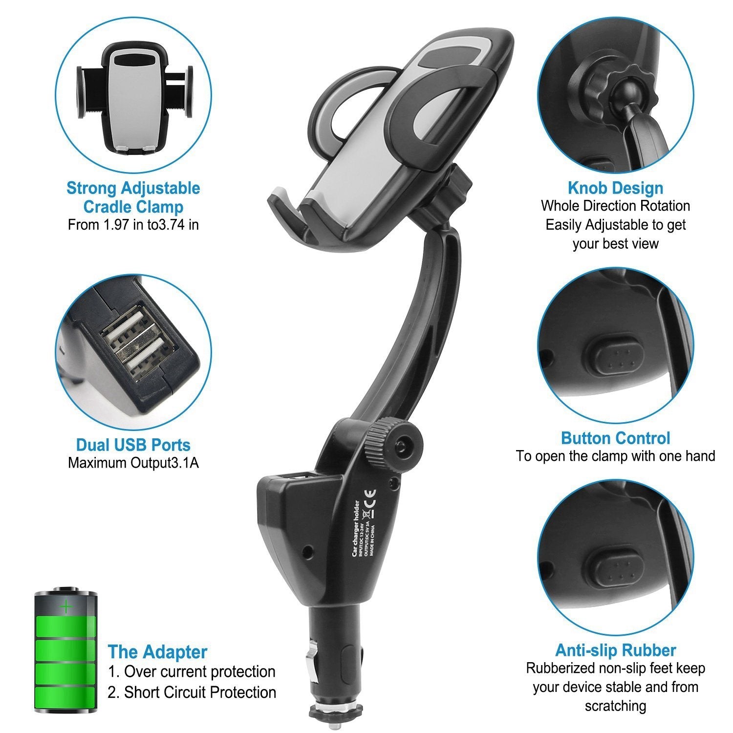 360° Dual USB Smartphone Mounting Car Charger Automotive - DailySale