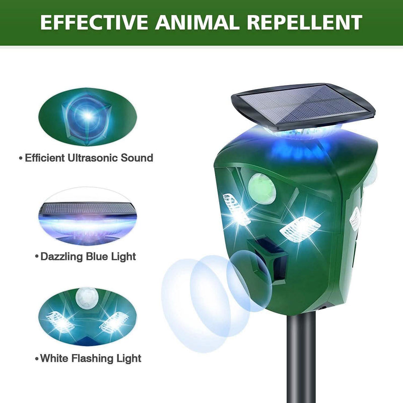 360° Electric Solar Powered Ultrasonic Repeller with Motion Sensor LED Flashing Lights Pest Control - DailySale