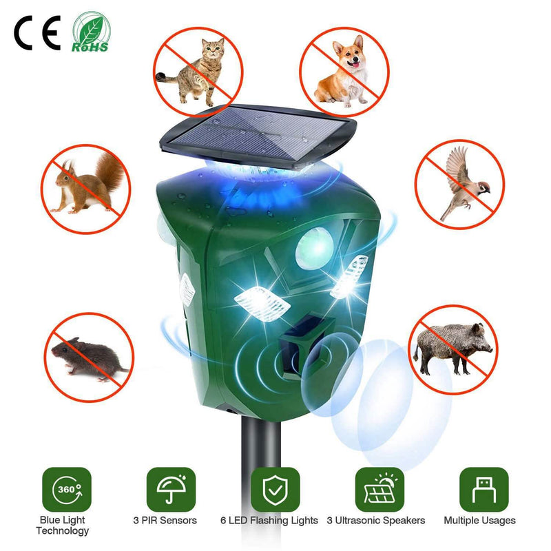 360° Electric Solar Powered Ultrasonic Repeller with Motion Sensor LED Flashing Lights Pest Control - DailySale
