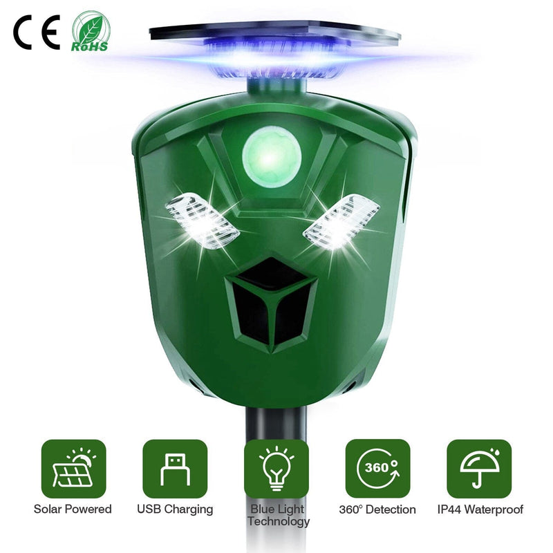 360° Electric Solar Powered Ultrasonic Repeller with Motion Sensor LED Flashing Lights Pest Control - DailySale