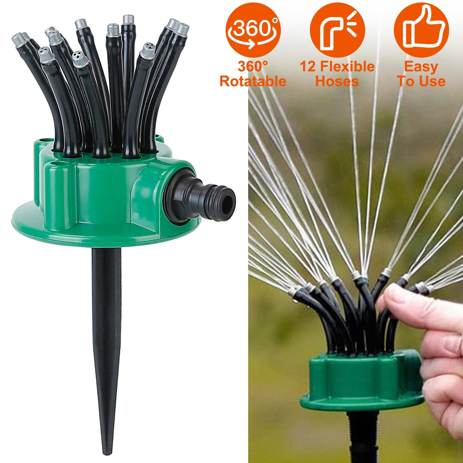 360° Flexible Lawn Sprinkler Automatic 12 Tubes Garden Water Irrigation Sprayers Garden & Patio - DailySale