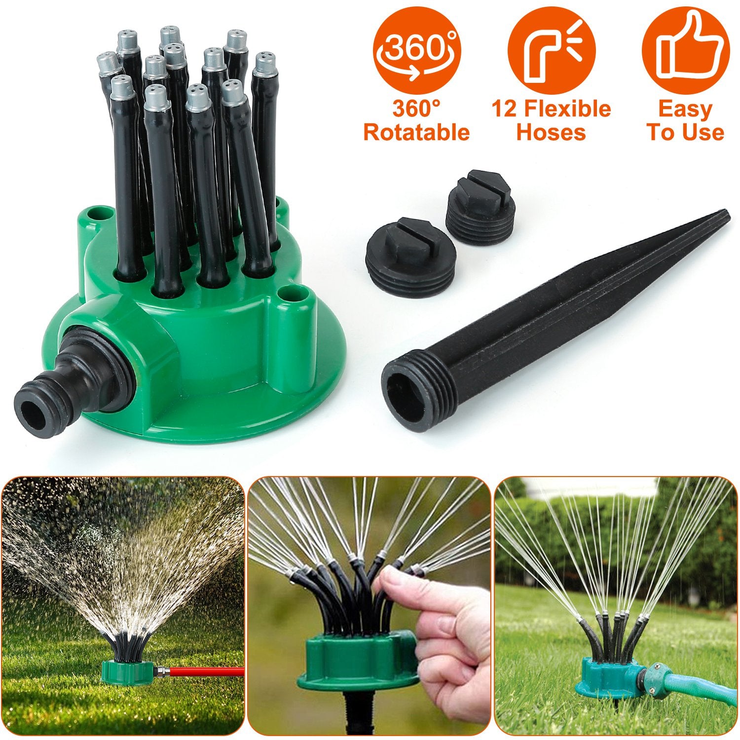 360° Flexible Lawn Sprinkler Automatic 12 Tubes Garden Water Irrigation Sprayers Garden & Patio - DailySale