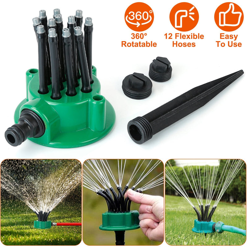 360° Flexible Lawn Sprinkler Automatic 12 Tubes Garden Water Irrigation Sprayers Garden & Patio - DailySale