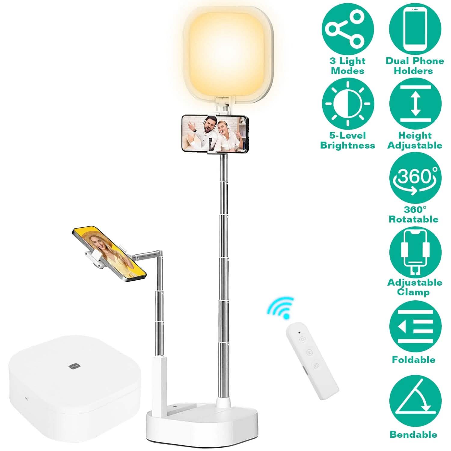 360° Rotatable Dual Phone Holder with Rechargeable Wireless Remote V8 Mobile Accessories - DailySale