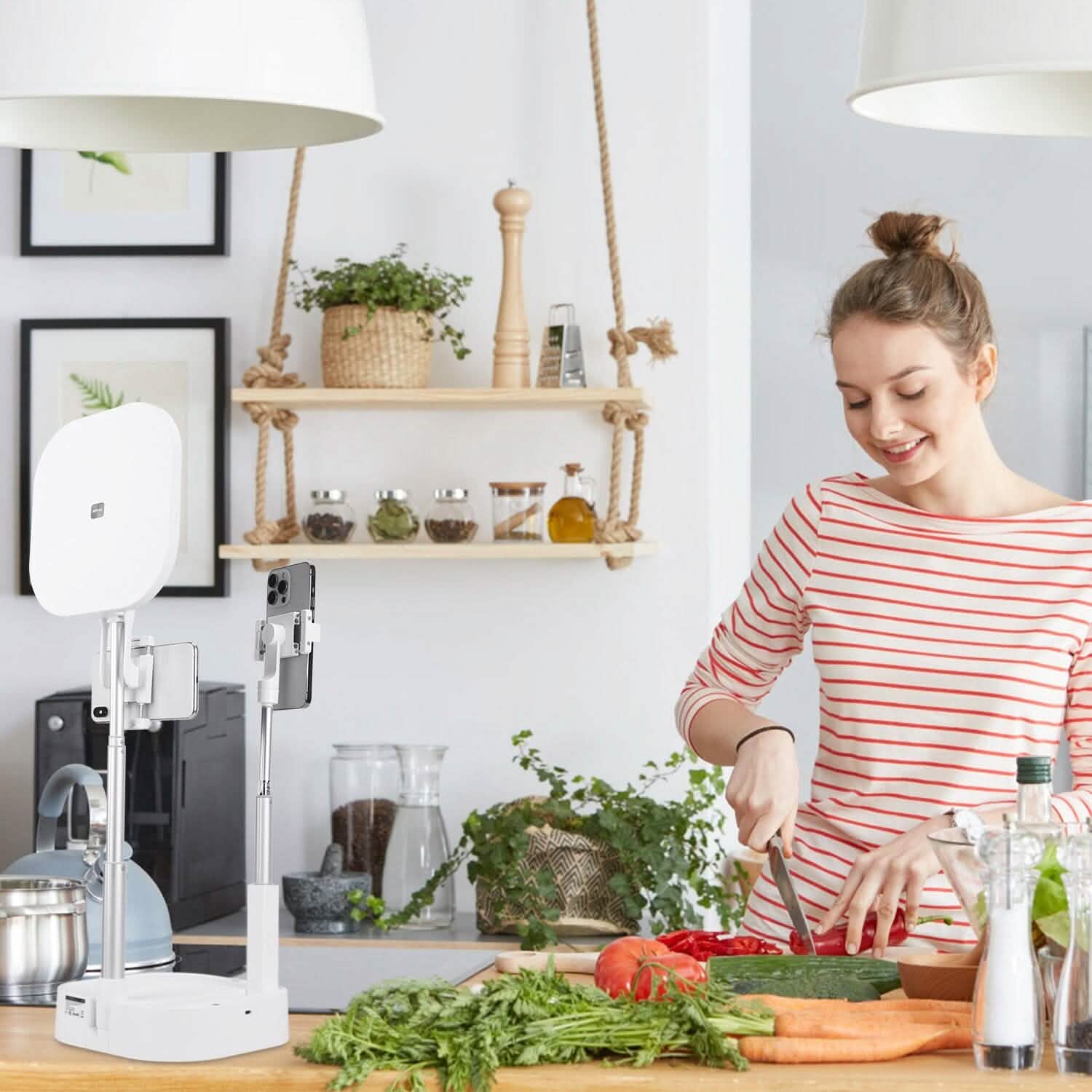 360° Rotatable Dual Phone Holder with Rechargeable Wireless Remote V8 Mobile Accessories - DailySale