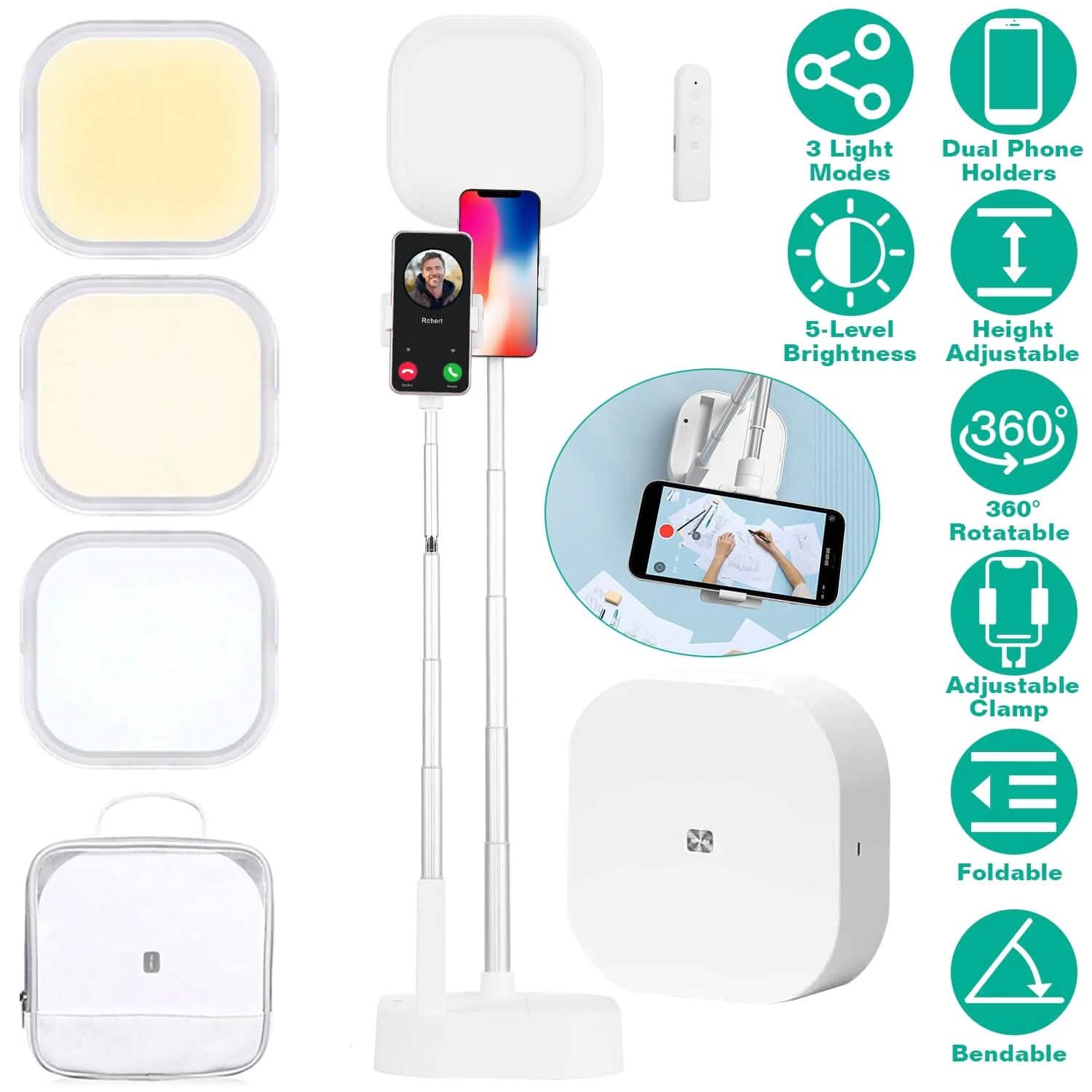 360° Rotatable Dual Phone Holder with Rechargeable Wireless Remote V8 Mobile Accessories - DailySale